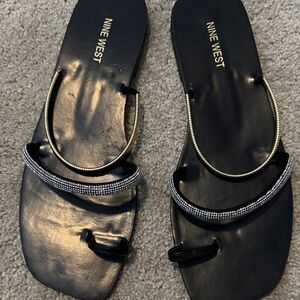 Nine West Black Sandals with Gold and Silver Details